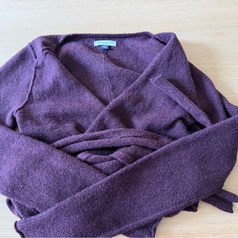 American Eagle Outfitters Plum Purple Knit Wrap Cardigan
